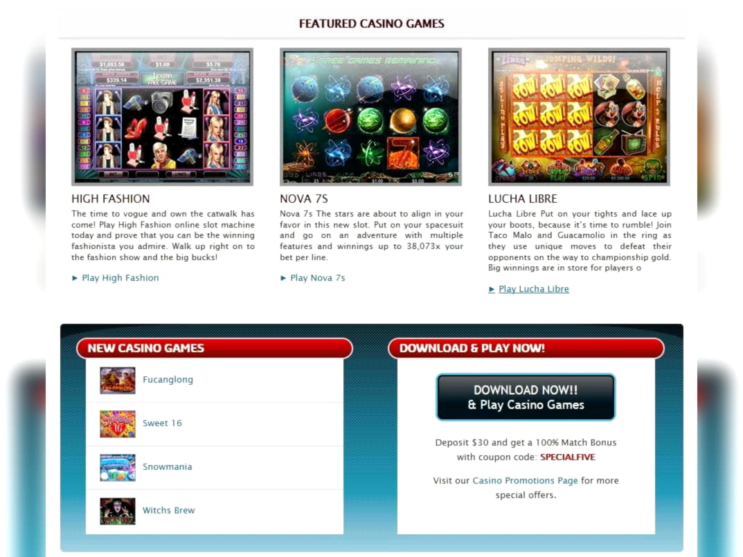 180% Match bonus casino at Win A Day Casino
